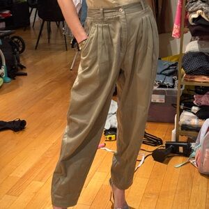 Vintage Esprit Khaki Pleated Trousers High Waist Cotton Pants